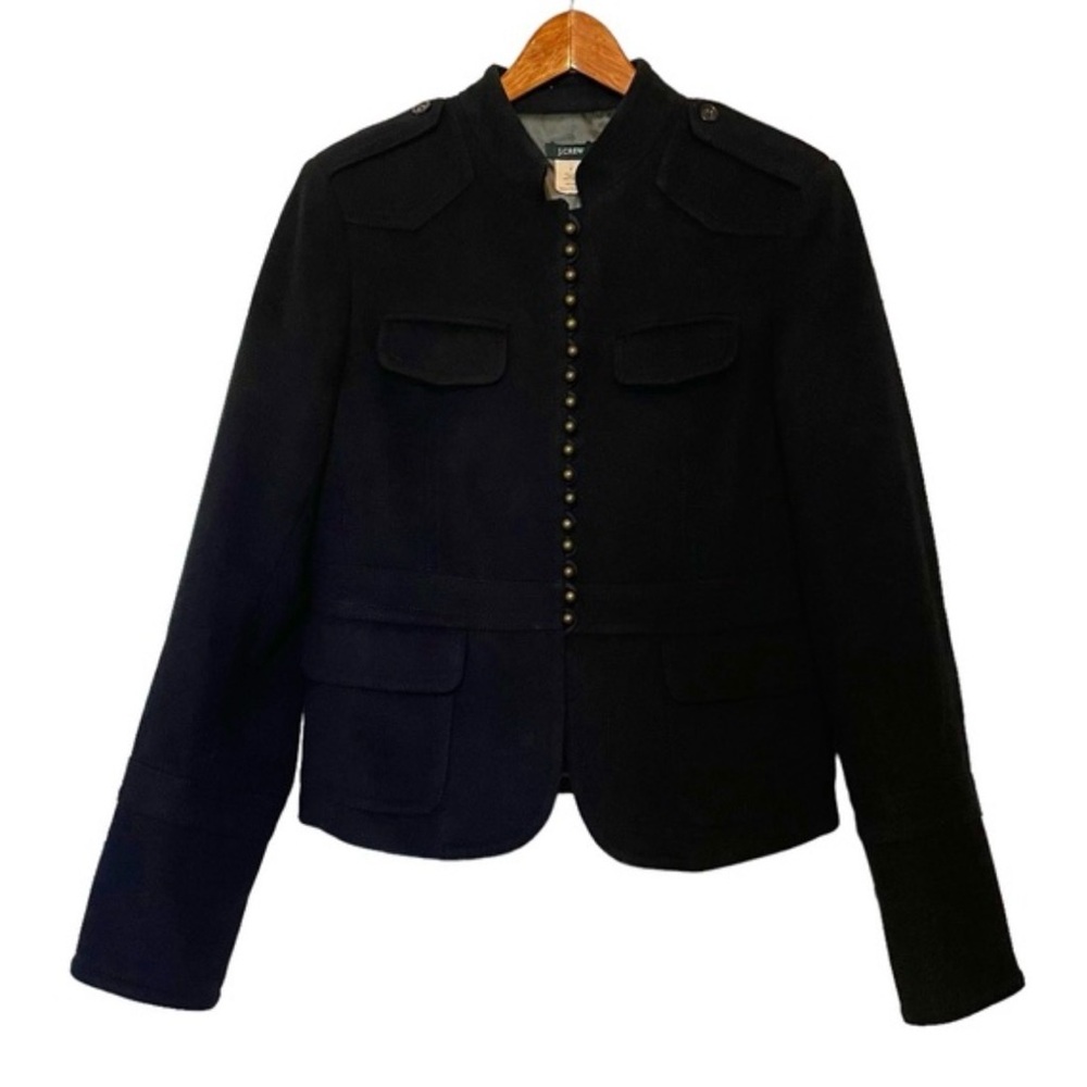 Vintage J. Crew Y2K Military Style Wool Coat Women’s Sz. 10 Black Bronze Buttons